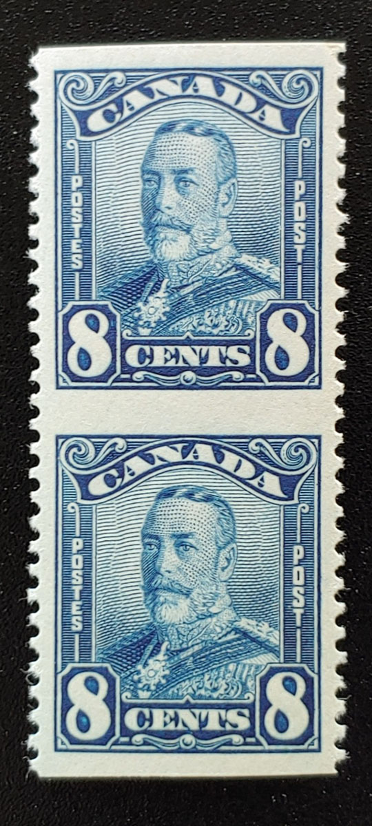 Canada #154c VFNH 1928 8c Blue Perf by Imperf Vertical Pair $225