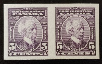 Canada #144a VFNH 1927 5c Laurier Imperforate Pair