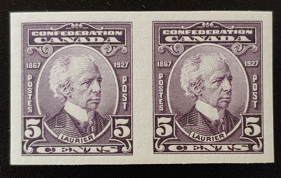 Canada #144a VFNH 1927 5c Laurier Imperforate Pair $240