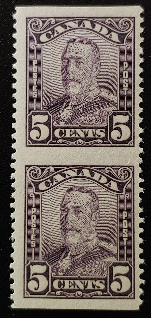 Canada #153c F/VF Never Hinged 1928 5c Perf by Imperf Pair $190