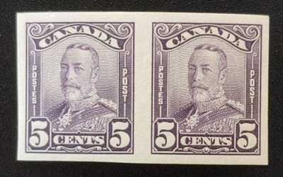 Canada #153b VF Unused 1928 5c Scroll Imperforate Pair