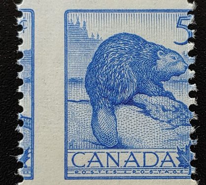 Canada #336 Never Hinged 1954 5c Beaver Misperf, ex Penko