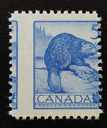 Canada #336 Never Hinged 1954 5c Beaver Misperf, ex Penko