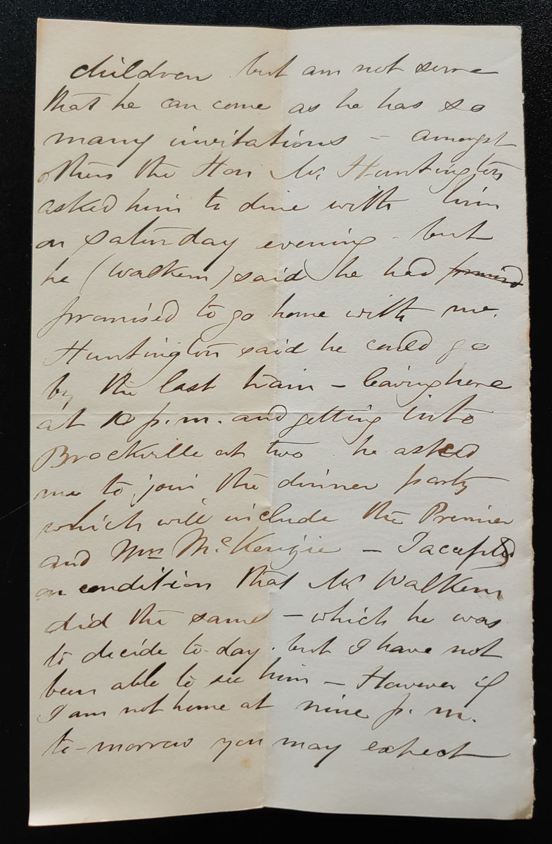 Ottawa Jan 8, 1875 Marcus Smith 2.5 page letter to his wife