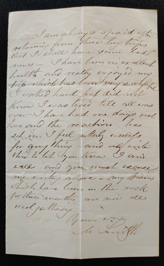 Kamloops, B.C. 30 Oc 1874 Marcus Smith letter to his wife