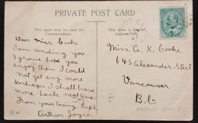 Heriot Bay, B.C. 13 Se 1907 1c Stanley Park Postcard