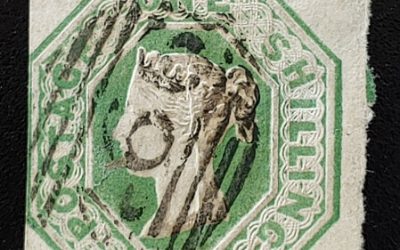 G.B. #5 Used 1847 1/- embossed Shade, hinge thin