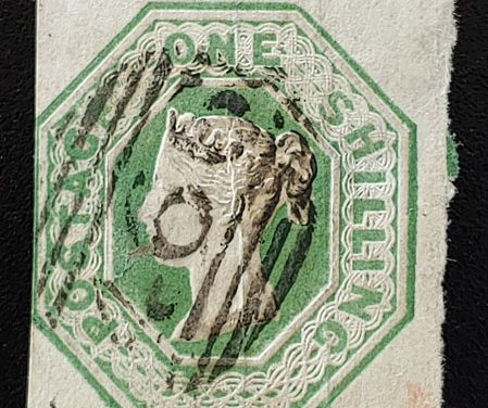 G.B. #5 Used 1847 1/- embossed Shade, hinge thin