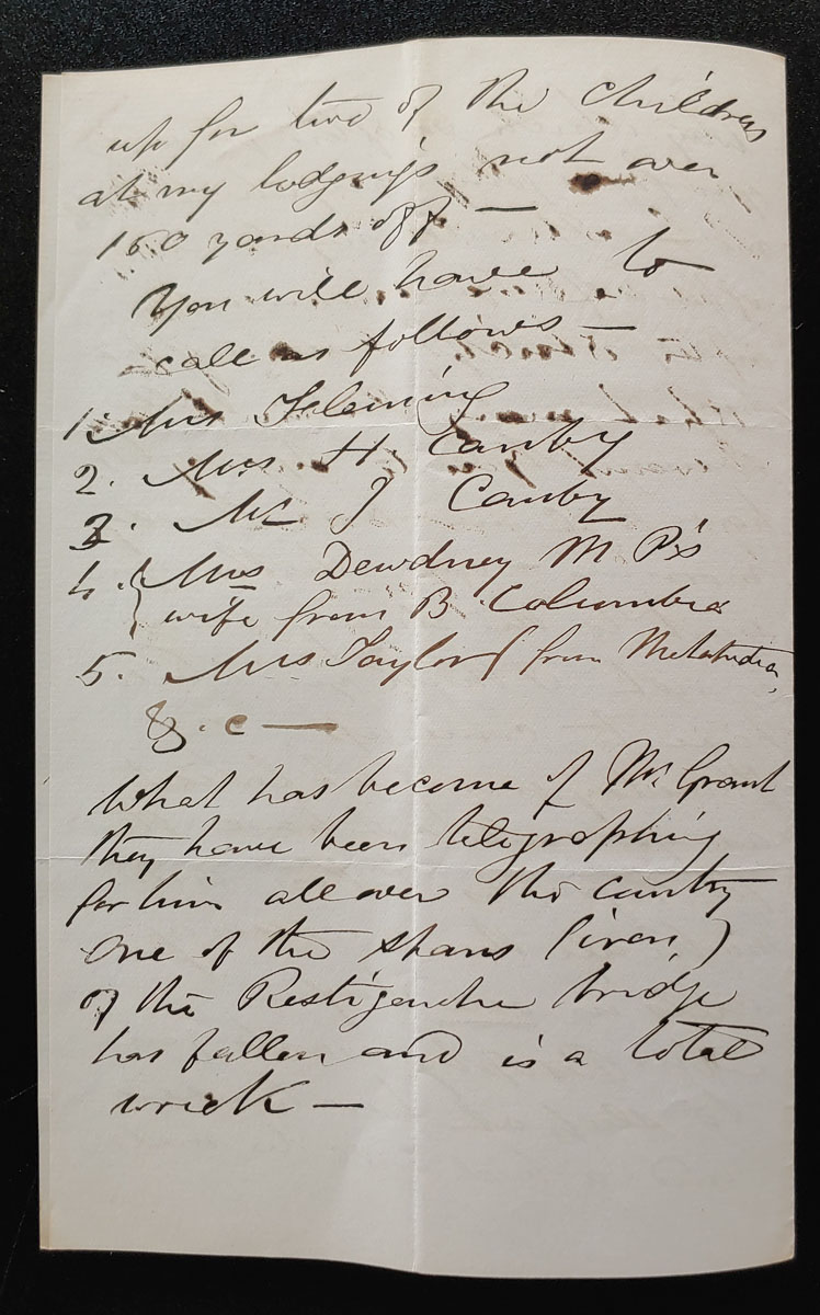 Marcus Smith 1 Fe 1875 C.P.R. Engineer 3.5pg letter to his wife