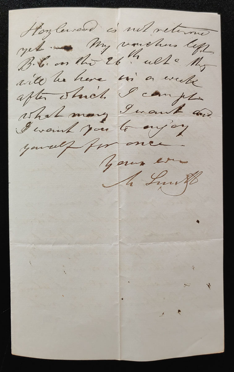 Marcus Smith 1 Fe 1875 C.P.R. Engineer 3.5pg letter to his wife
