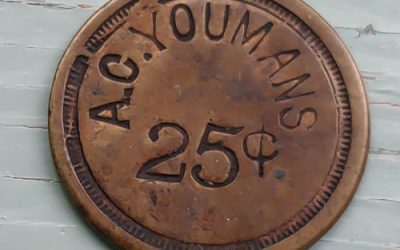 B.C. Amos Card Youmans circa 1800 uniface 25 Cents Copper Token