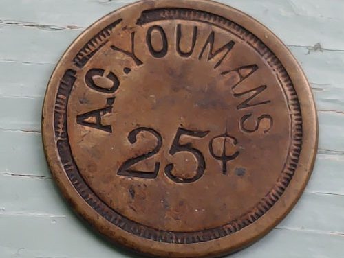 B.C. Amos Card Youmans circa 1800 uniface 25 Cents Copper Token
