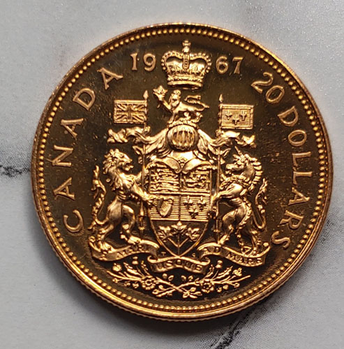 Canada BU 1967 single year type Gold 20 Dollars .5253oz AGW