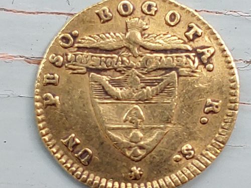 Colombia F/VF 1839 RS Gold Peso some doubling .0475oz AGW