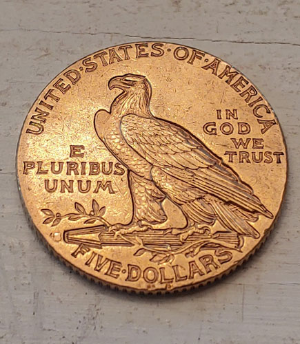 U.S.A. XF 1913S Indian Head $5 Gold Half Eagle .24187oz AGW