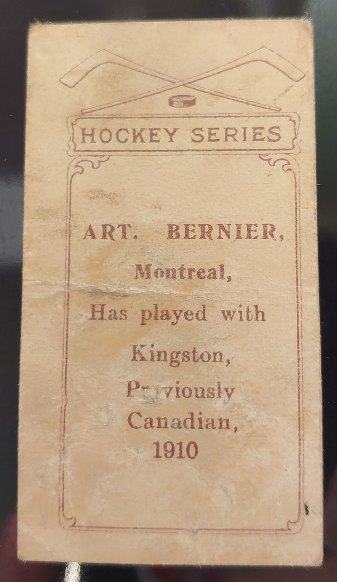 Art Bernier 1910/11 C-56 #25 Rookie Hockey Card, small flaws