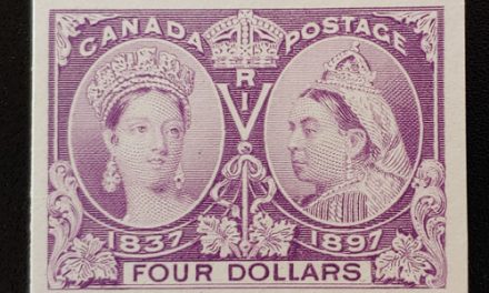 Canada #64P VF 1897 $4 Jubilee Plate Proof on card
