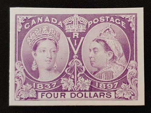 Canada #64P VF 1897 $4 Jubilee Plate Proof on card