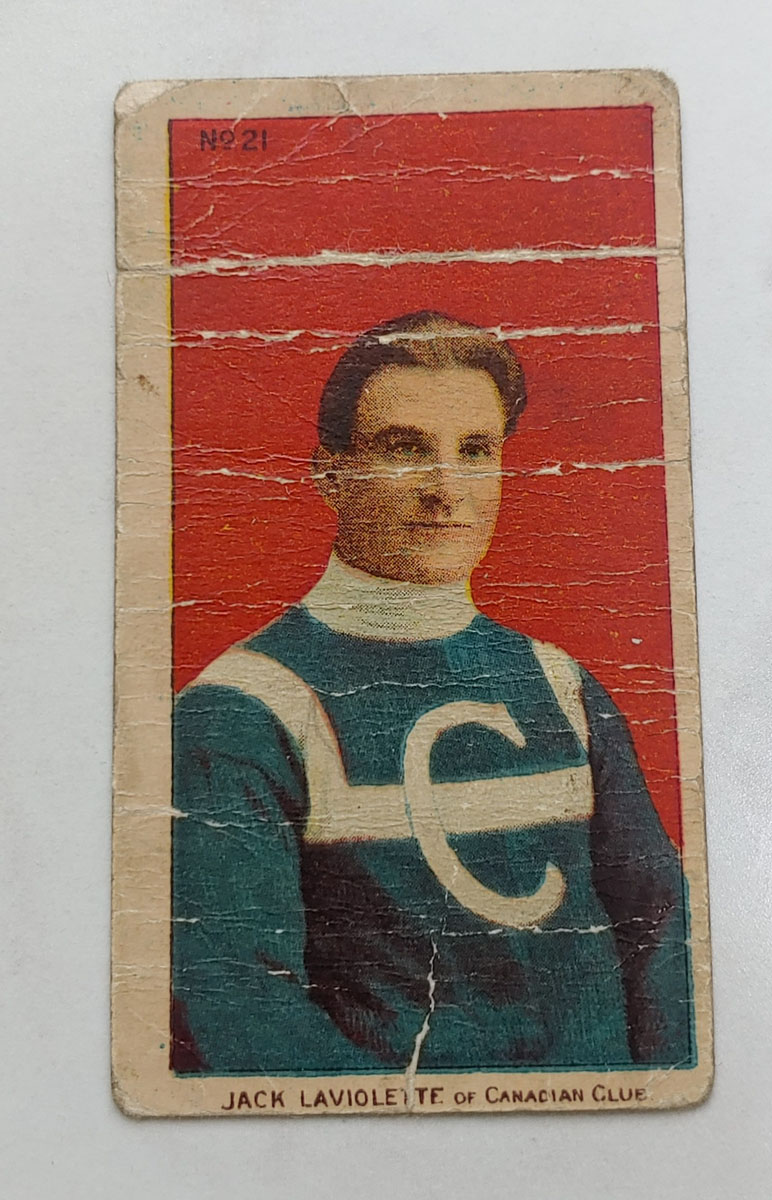 Jack Laviolette 1910/11 C-56 #21 Rookie Hockey Card faulty filler