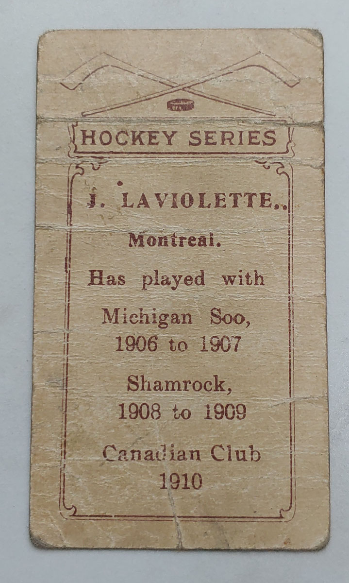 Jack Laviolette 1910/11 C-56 #21 Rookie Hockey Card faulty filler