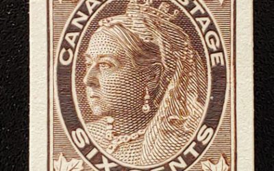Canada #71P VF 1897 6c QV Leaf Plate Proof on card