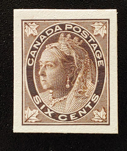 Canada #71P VF 1897 6c QV Leaf Plate Proof on card $225