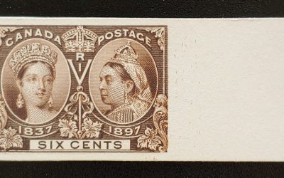 Canada #55P VF 1897 6c Jubilee rt margin Plate Proof on card