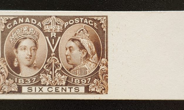 Canada #55P VF 1897 6c Jubilee rt margin Plate Proof on card