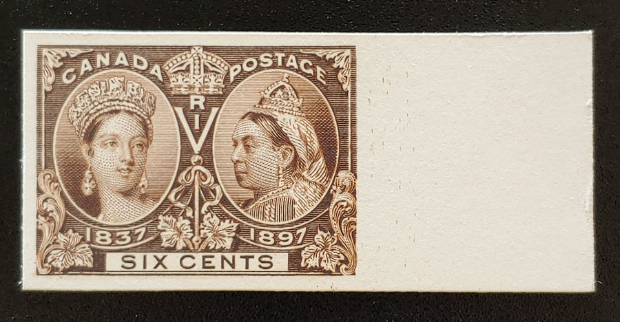 Canada #55P VF 1897 6c Jubilee rt margin Plate Proof on card $350