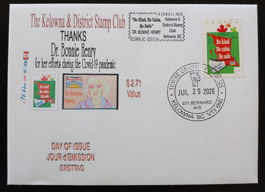 Canada 29 Jl 2020 $2.71 Bonnie Henry Airmail FDC #157