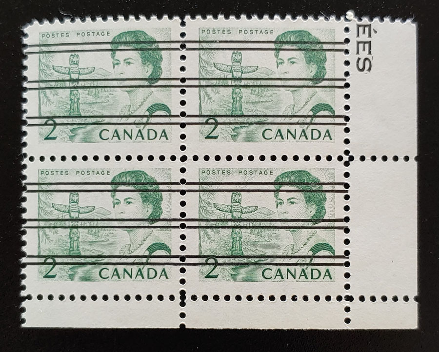 Canada #455a Never Hinged LR 2c Centennial Precancel Block $180