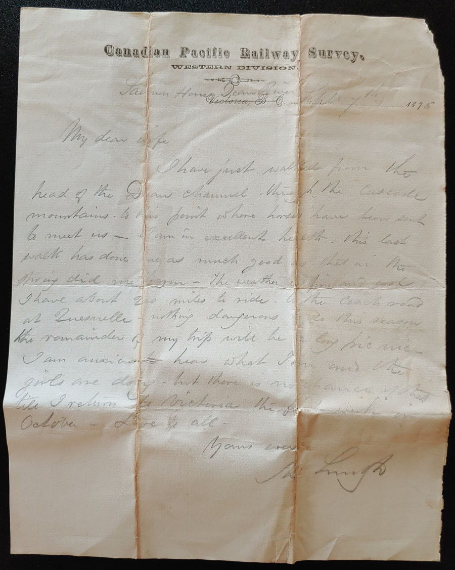 C.P.R. Survey Western Division 7 Se 1875 Marcus Smith letter home