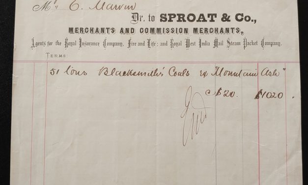 Victoria, B.C. 18 No 1871 Sproat Coal invoice, ex Wellburn