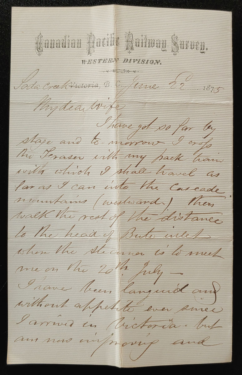 C.P.R. Survey Western Division 22 Jn 1875 Soda Creek Smith Letter