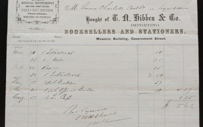 Victoria, V.I. 19 Au 1871 T.N. Hibben Bookseller invoice, ex Wellburn