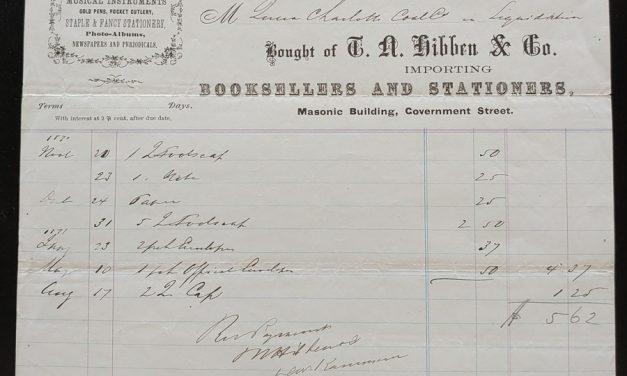 Victoria, V.I. 19 Au 1871 T.N. Hibben Bookseller invoice, ex Wellburn