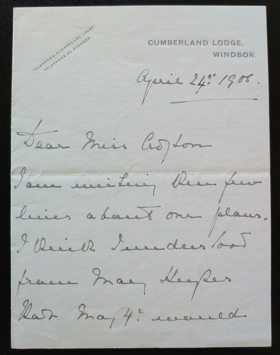 Princess Louise 24 Apr 1905 signed 5x7" 4pg Cumberland Lodge letter