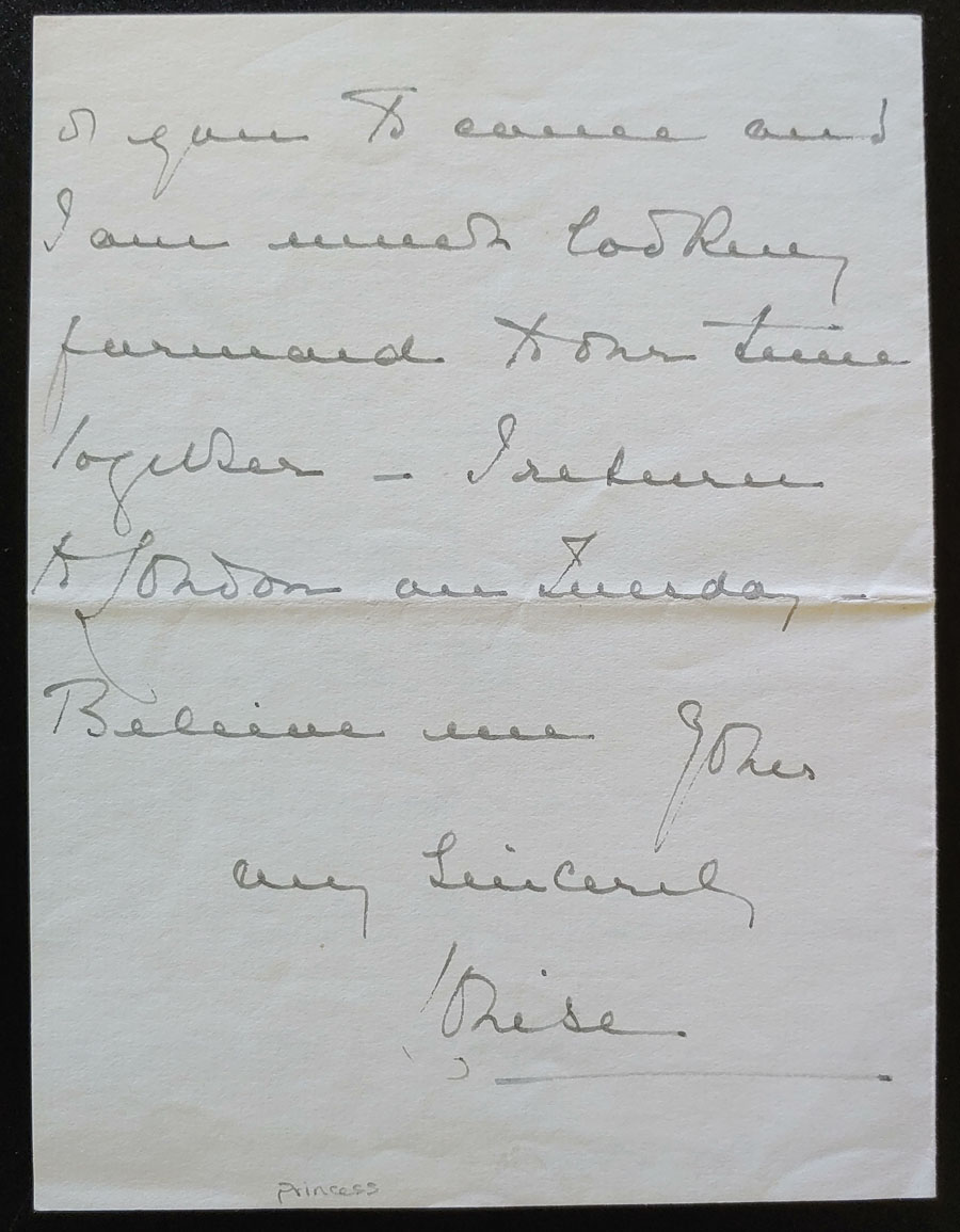 Princess Louise 24 Apr 1905 signed 5x7" 4pg Cumberland Lodge letter
