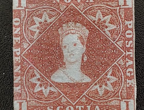 Nova Scotia #1 abt Fine Mint OG 1853 1d Red Brown