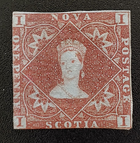 Nova Scotia #1 abt Fine Mint OG 1853 1d Red Brown $3,000