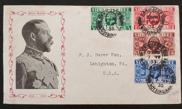 G.B. #226-229 7 May 1935 cacheted typed Address FDC to U.S.