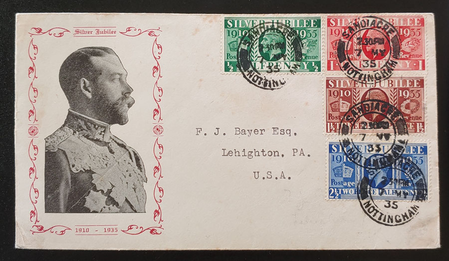 G.B. #226-229 7 May 1935 cacheted typed Address FDC to U.S.