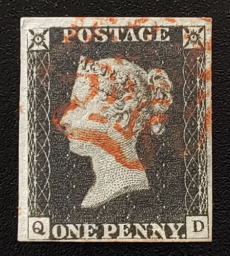 G.B. #1 Fine+ red M/C Used 1840 1d Black position Q-D US$370+