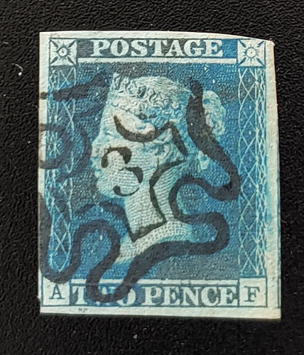 G.B. #4 Fine+ black M/C #3 Used 1841 2d Blue US$725