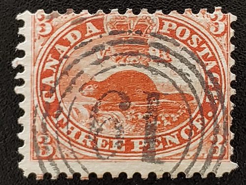 Canada #12 VG+ London 4-ring 19 Used 1859 3d Perforated Pence