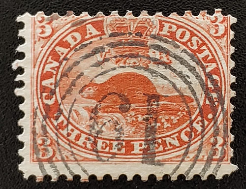 Canada #12 VG+ London 4-ring 19 Used 1859 3d Perforated Pence