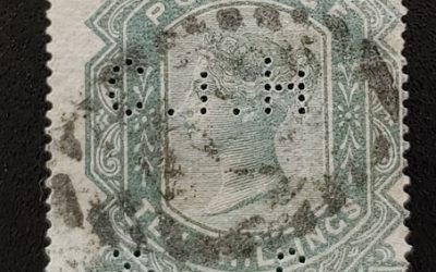 G.B. #74 Fine Used 10/- Queen Victoria Plate 1 Perfin