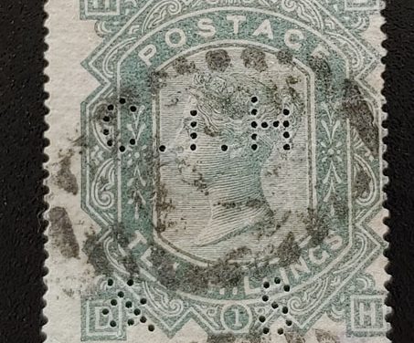 G.B. #74 Fine Used 10/- Queen Victoria Plate 1 Perfin