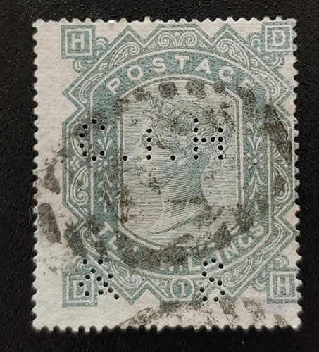 G.B. #74 Fine Used 10/- Queen Victoria Plate 1 Perfin US$3250