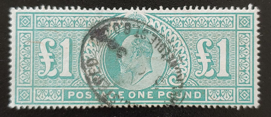 G.B. #142 F/VF Used 1902/11 Edward VII Pound, corner crease US$825